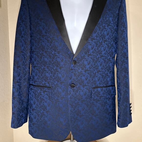 Men’s Blue and Black Brocade Dinner/Tuxedo Jacket 38 Regular - Picture 4 of 12